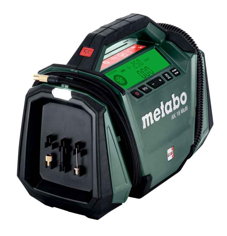 Metabo AK 18 Multi Akku-Kompressor, 11 bar, mit Vakuum- u. Blasfunktion, 12 V KFZ-Kabel, Zubehör